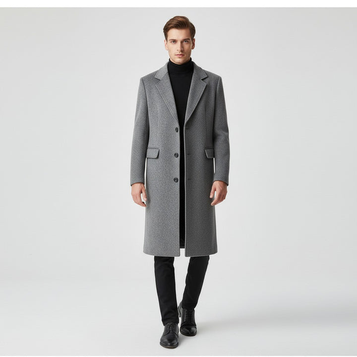 Ellery Cross - Long Wool-Look Coat Notch Lapel