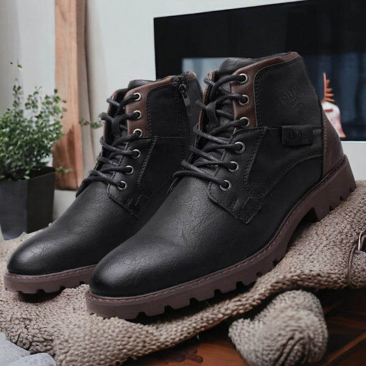 Stitched Leather-Look Work Boots
