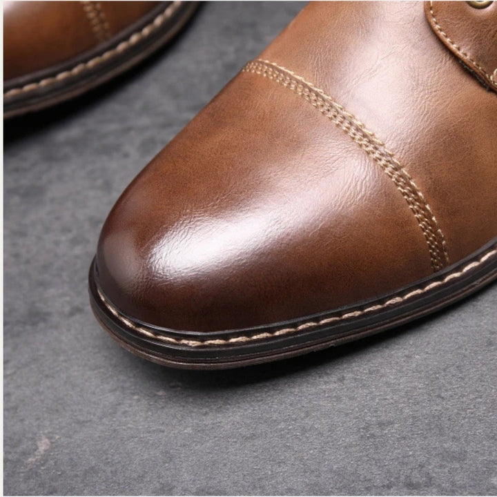 Buckle-Strap Leather-Look Ankle Boots