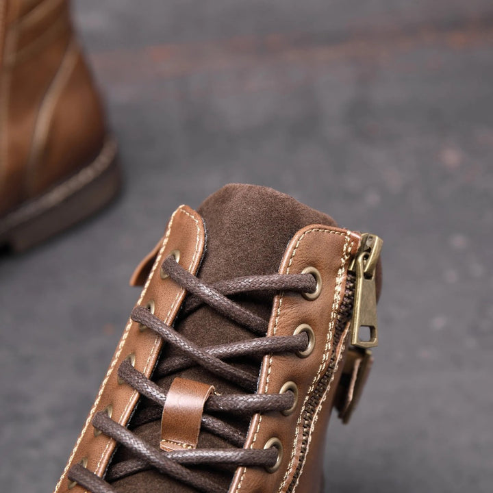 Buckle-Strap Leather-Look Ankle Boots