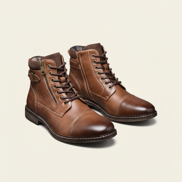 Buckle-Strap Leather-Look Ankle Boots