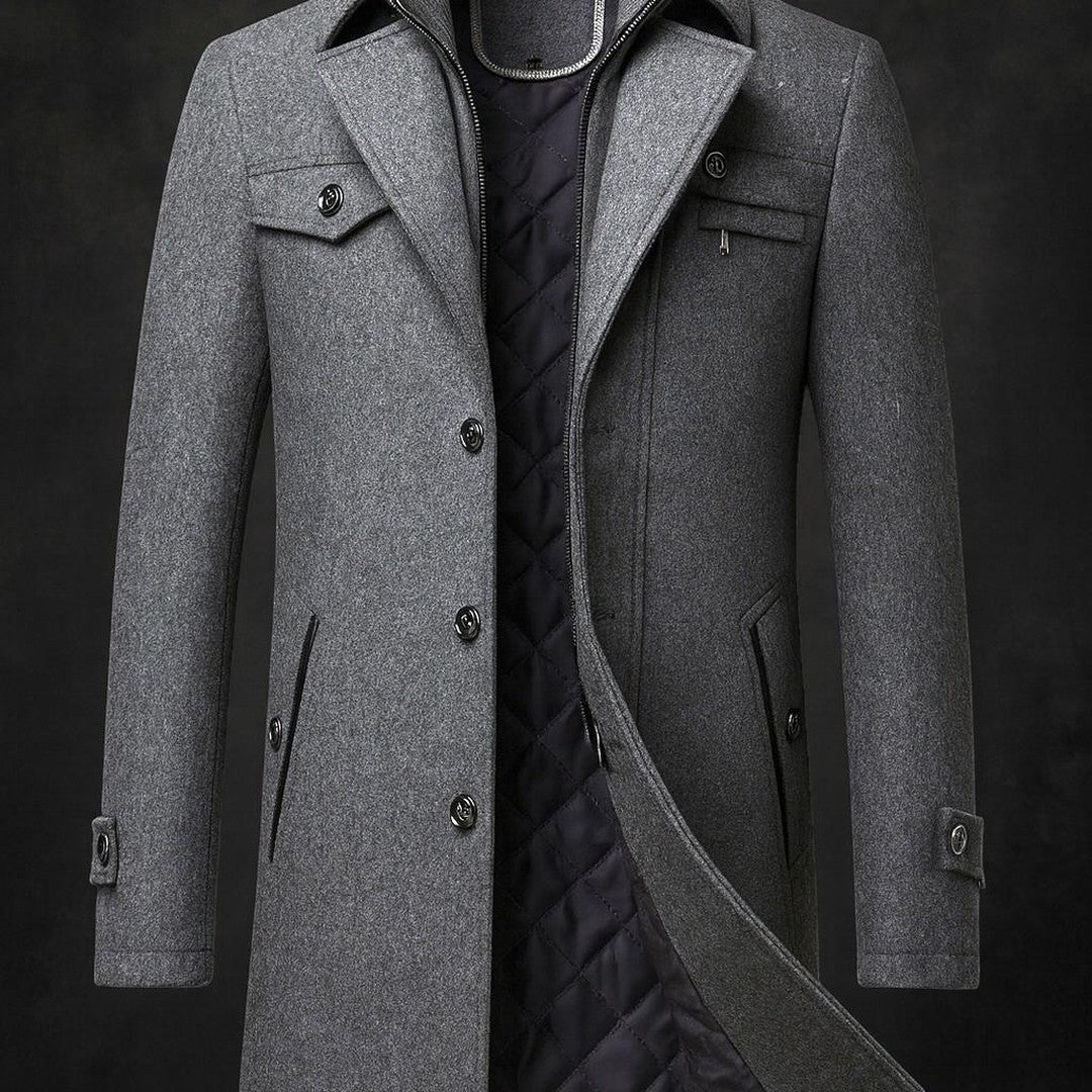 Hartley Moor - Wool-Look Peacoat Quilted Lining Button Front