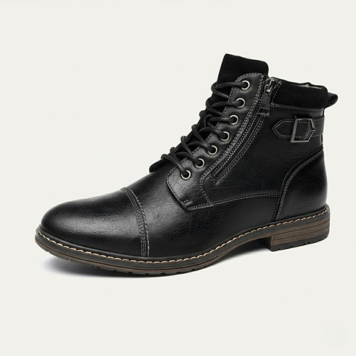 Buckle-Strap Leather-Look Ankle Boots