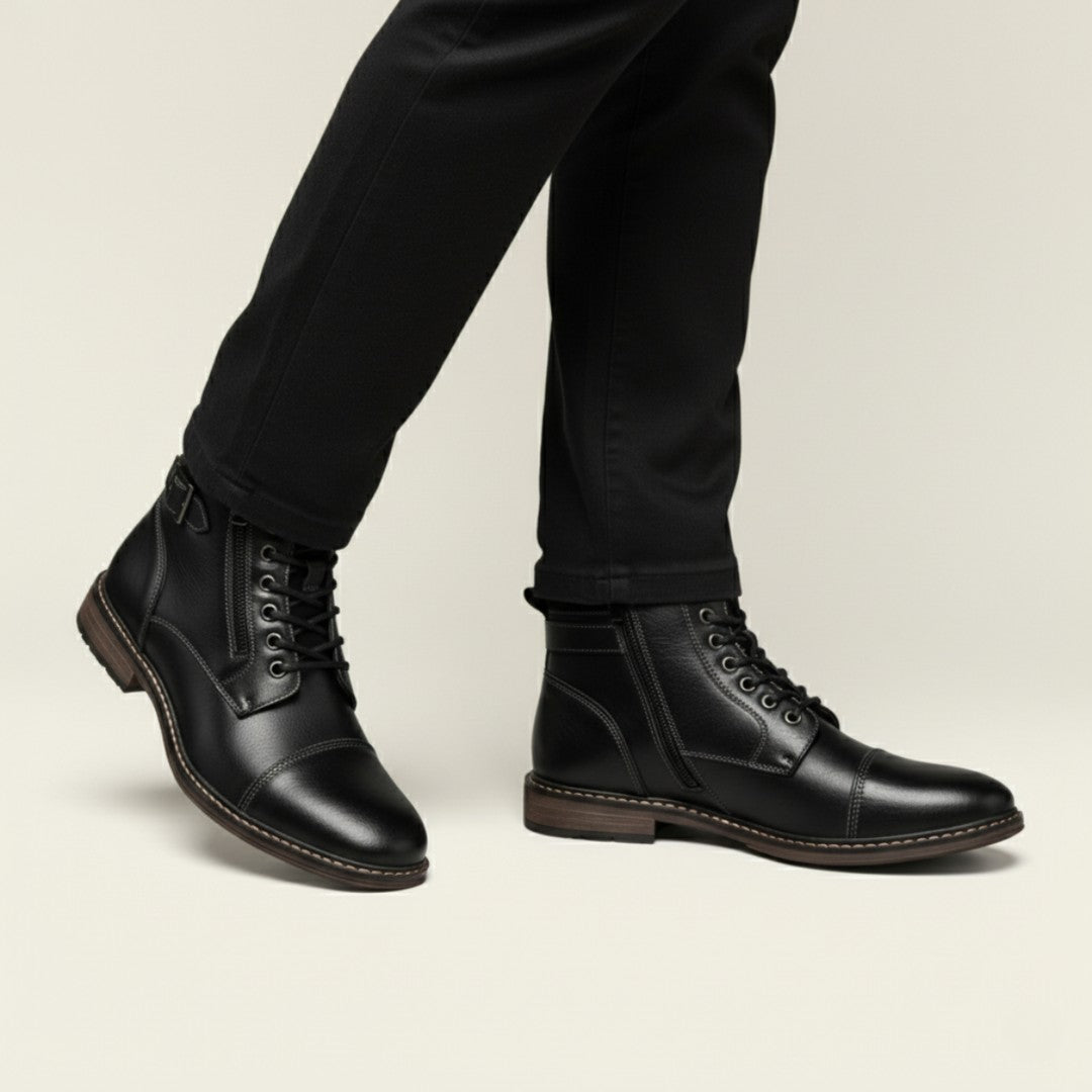 Buckle-Strap Leather-Look Ankle Boots