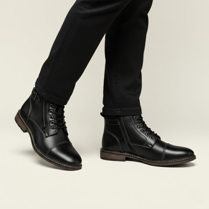 Buckle-Strap Leather-Look Ankle Boots