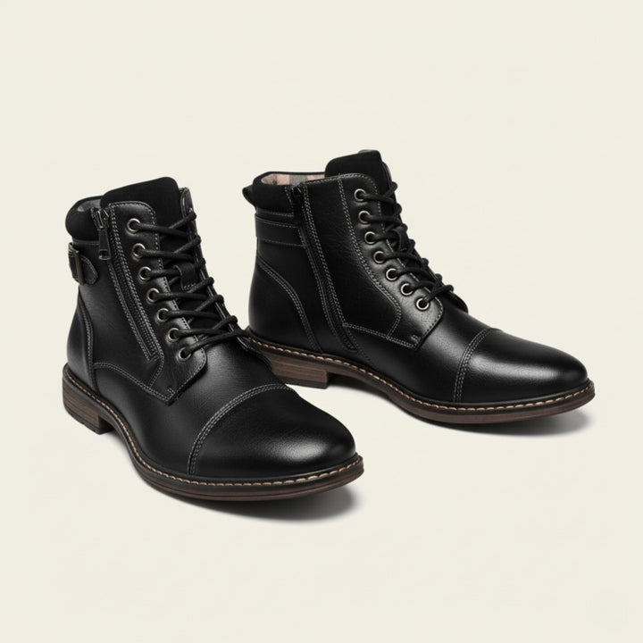 Buckle-Strap Leather-Look Ankle Boots