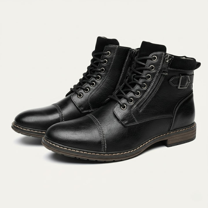 Buckle-Strap Leather-Look Ankle Boots