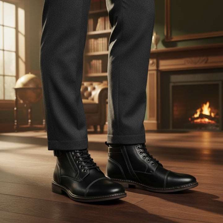 Buckle-Strap Leather-Look Ankle Boots