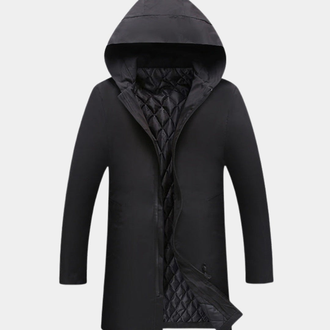 Drawstring Hood Mid-Length Zip Coat
