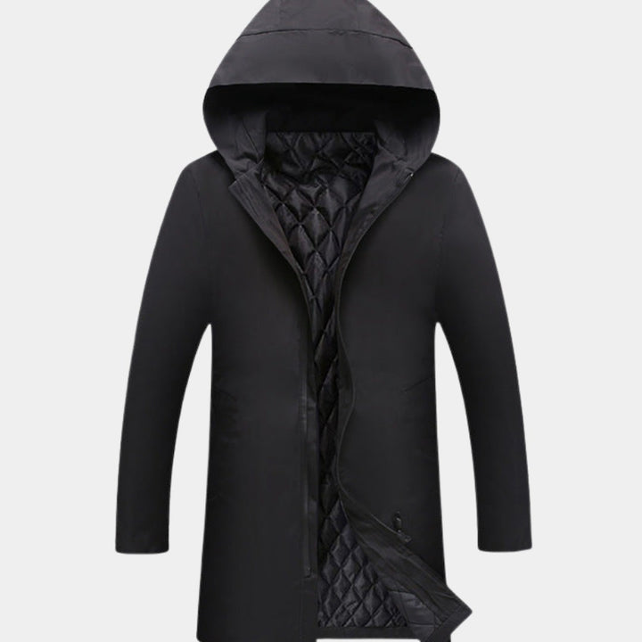 Drawstring Hood Mid-Length Zip Coat