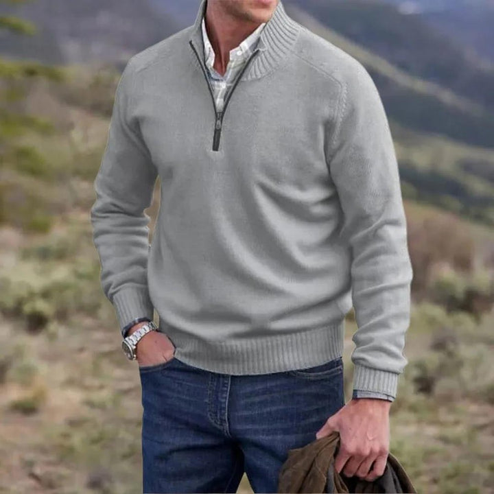 Ribbed Mockneck Zip Sweater