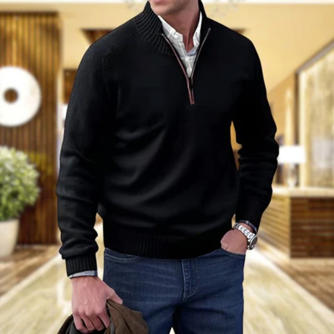 Ribbed Mockneck Zip Sweater