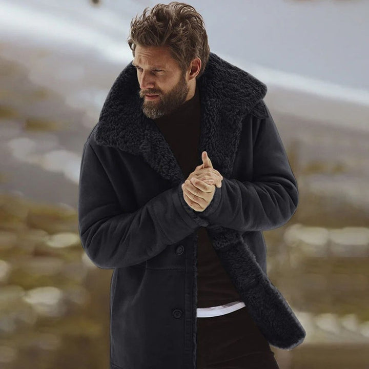 Pile-Lined Suede-Look Button-Front Coat