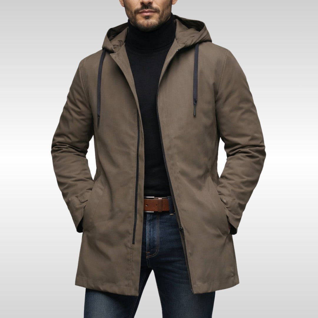 Drawstring Hood Mid-Length Zip Coat