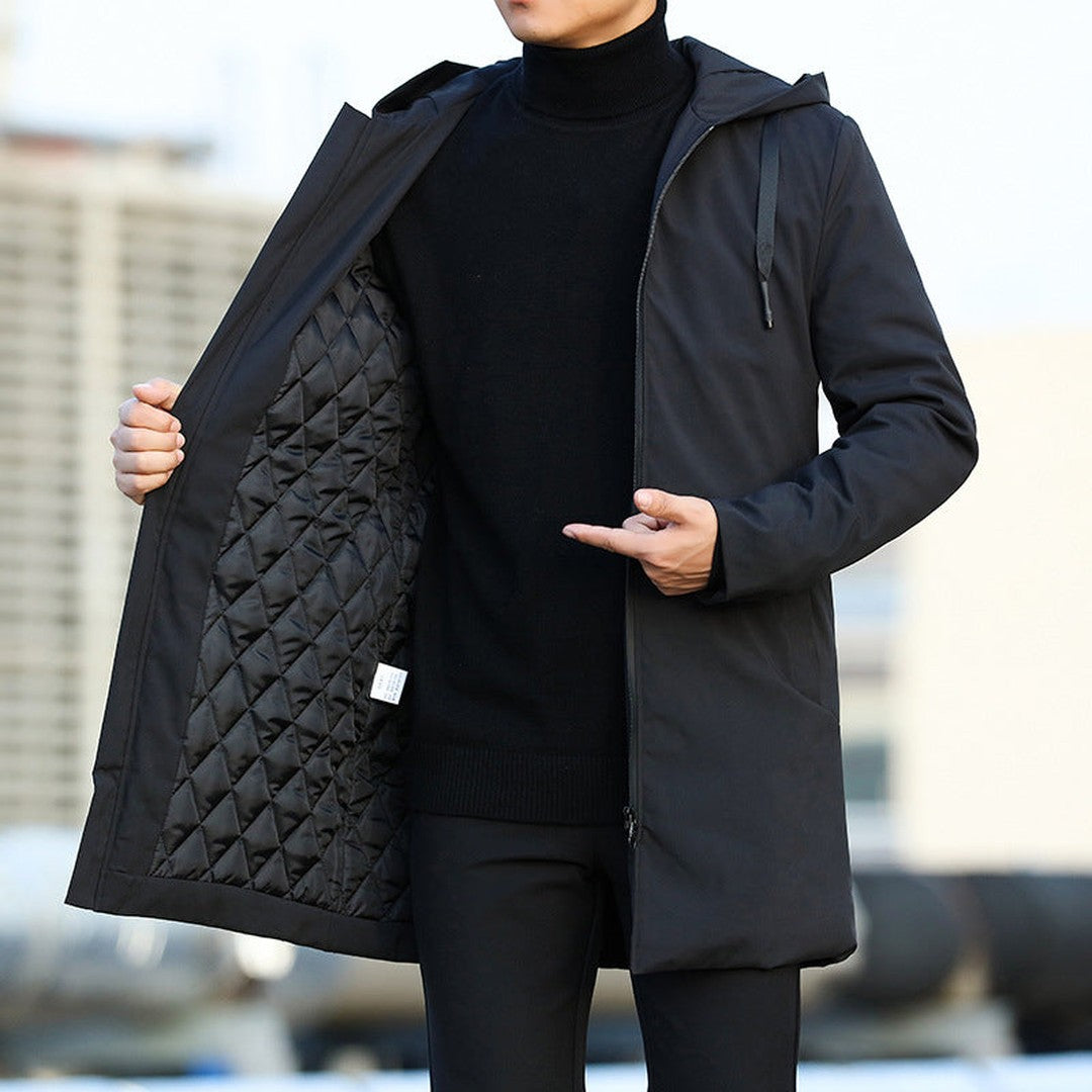 Drawstring Hood Mid-Length Zip Coat