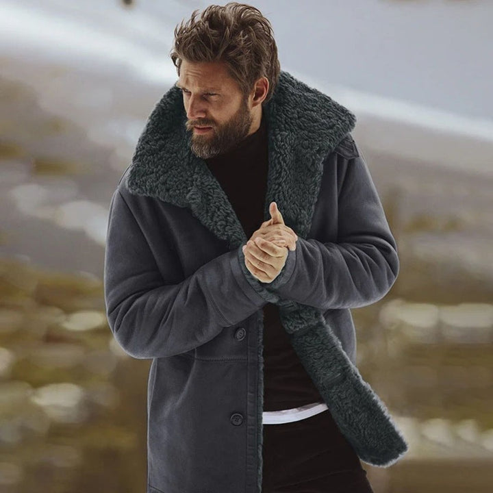 Pile-Lined Suede-Look Button-Front Coat