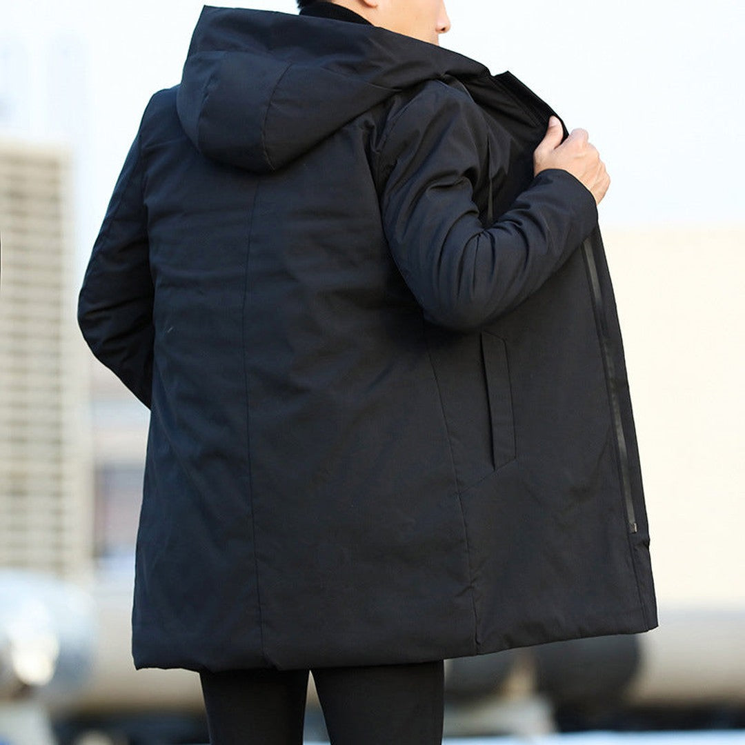 Drawstring Hood Mid-Length Zip Coat