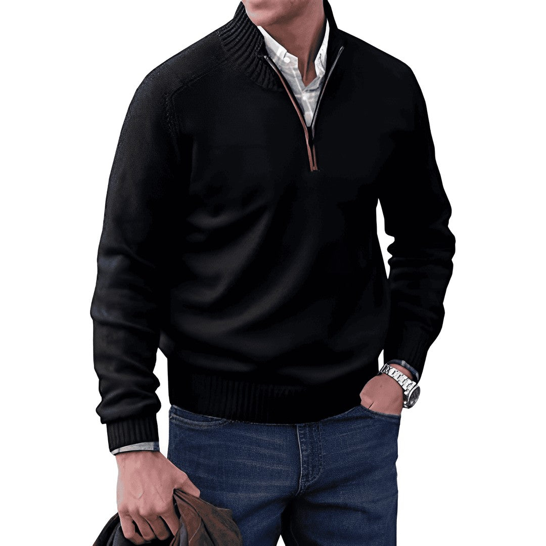 Ribbed Mockneck Zip Sweater
