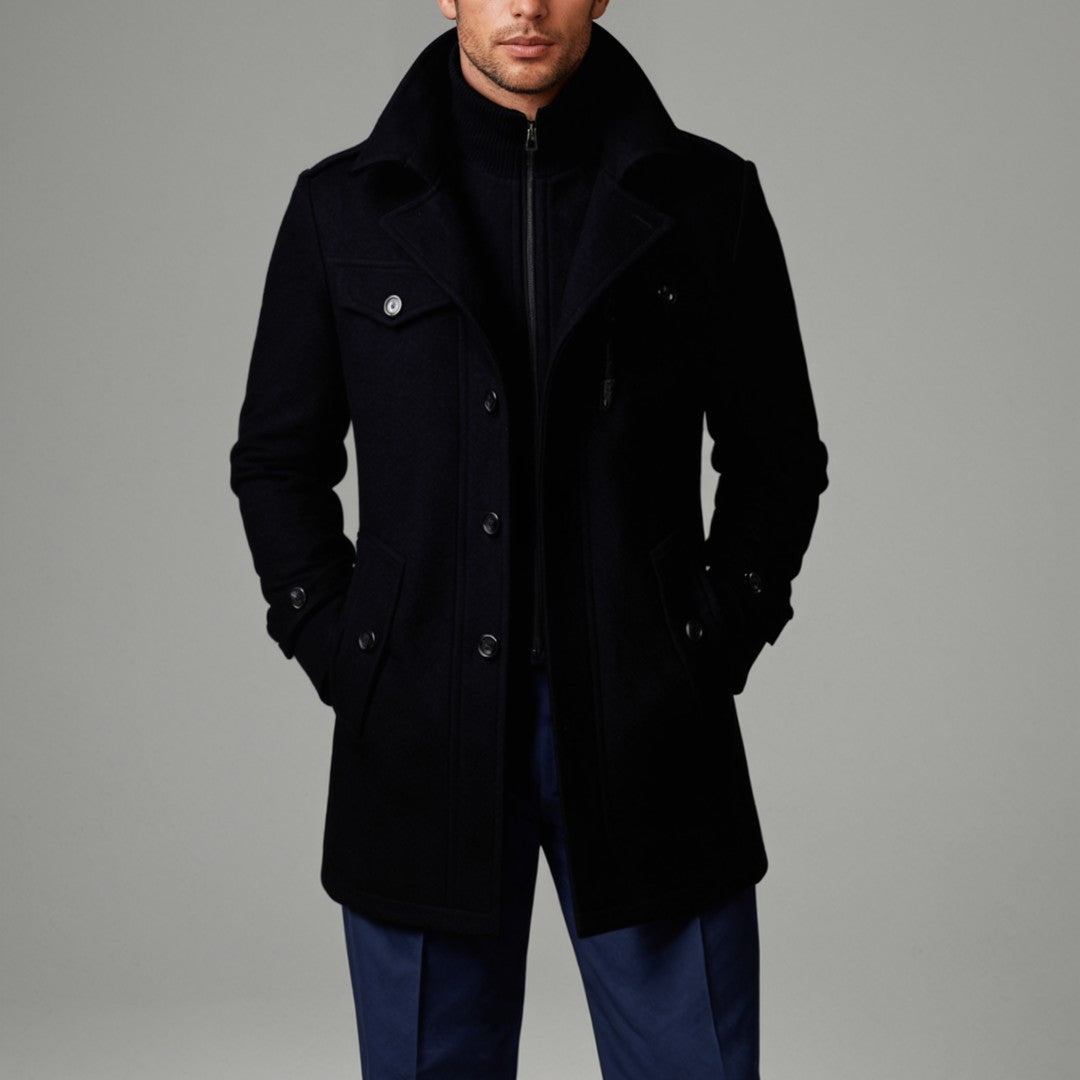 Castlewood - Wool-Look Coat Notch Collar Button Front