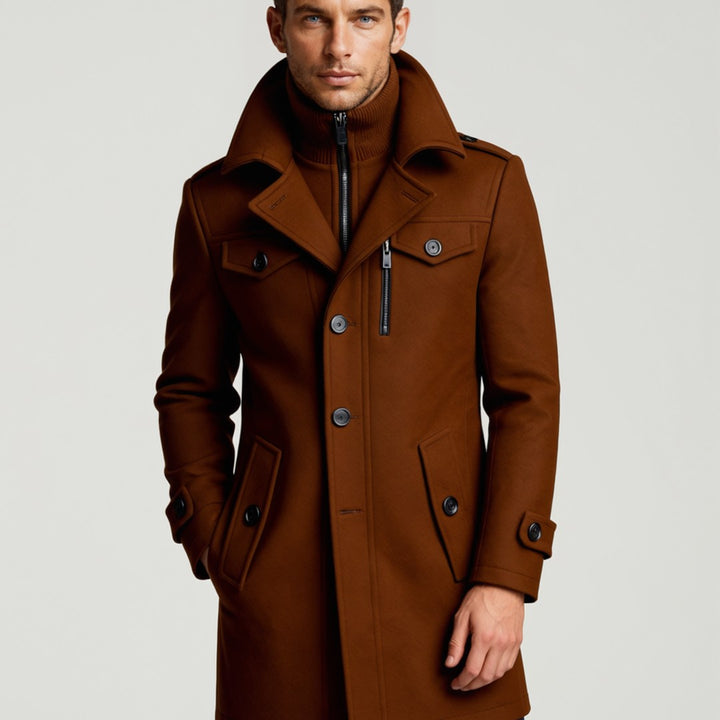 Castlewood - Wool-Look Coat Notch Collar Button Front