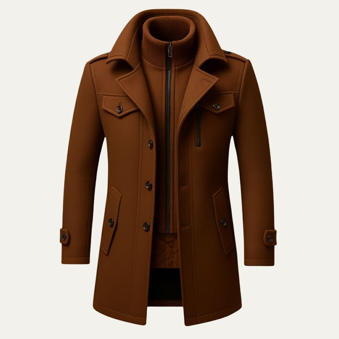 Castlewood - Wool-Look Coat Notch Collar Button Front