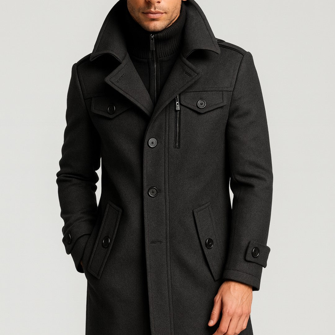Castlewood - Wool-Look Coat Notch Collar Button Front