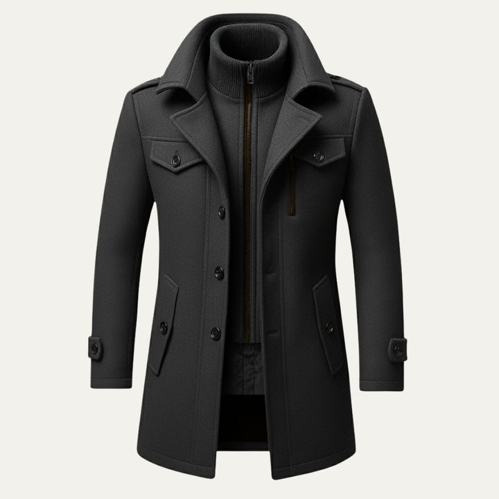 Castlewood - Wool-Look Coat Notch Collar Button Front