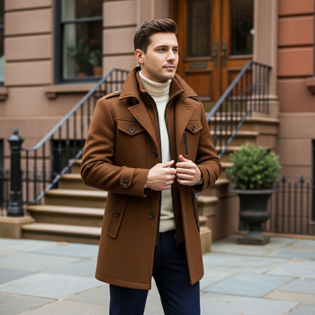 Castlewood - Wool-Look Coat Notch Collar Button Front
