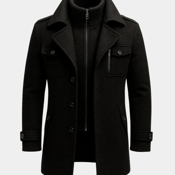 Corwin Ashe - Wool-Look Peacoat Quilted Lining Double Breasted