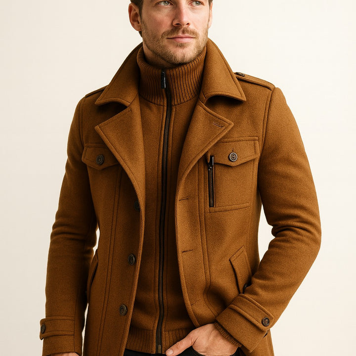 Corwin Ashe - Wool-Look Peacoat Quilted Lining Double Breasted