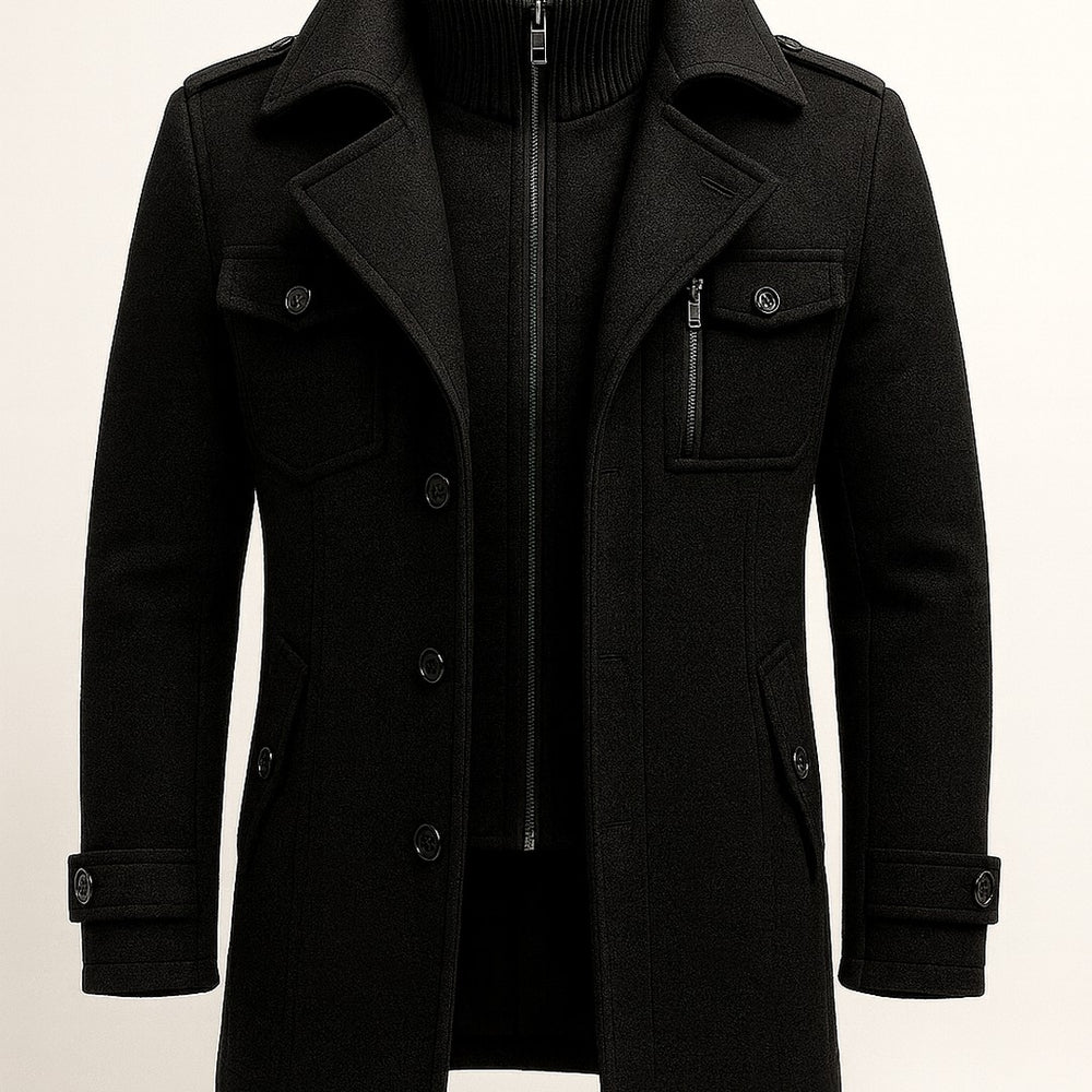 Corwin Ashe - Wool-Look Peacoat Quilted Lining Double Breasted