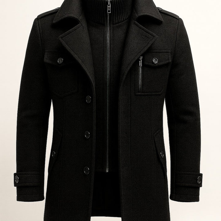Corwin Ashe - Wool-Look Peacoat Quilted Lining Double Breasted