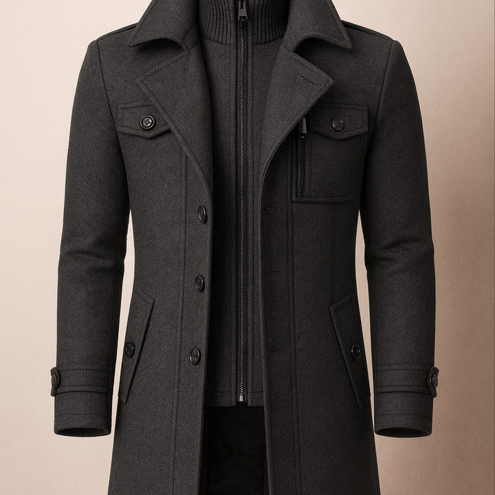 Corwin Ashe - Wool-Look Peacoat Quilted Lining Double Breasted