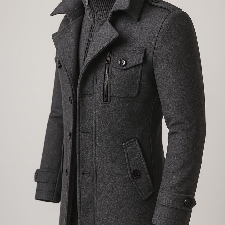 Corwin Ashe - Wool-Look Peacoat Quilted Lining Double Breasted