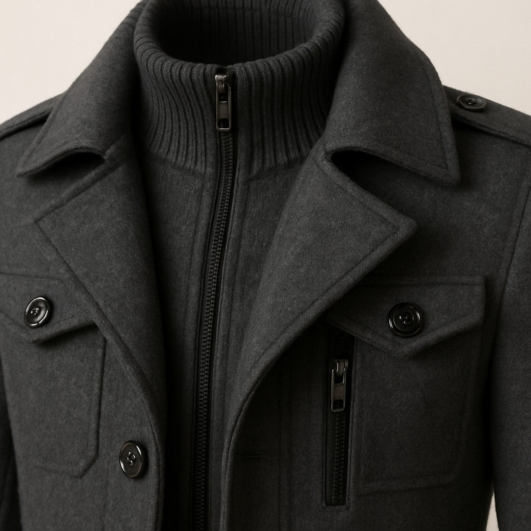 Corwin Ashe - Wool-Look Peacoat Quilted Lining Double Breasted