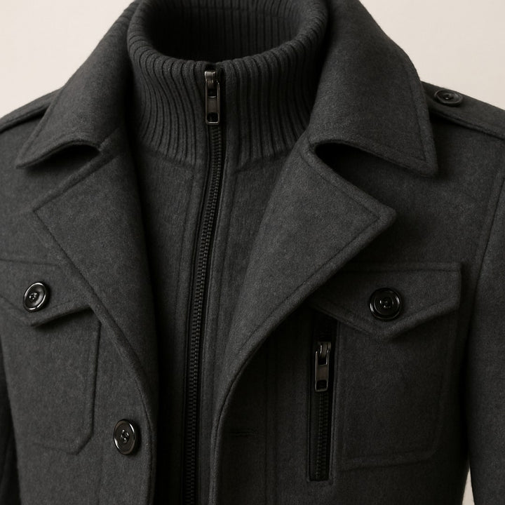 Corwin Ashe - Wool-Look Peacoat Quilted Lining Double Breasted