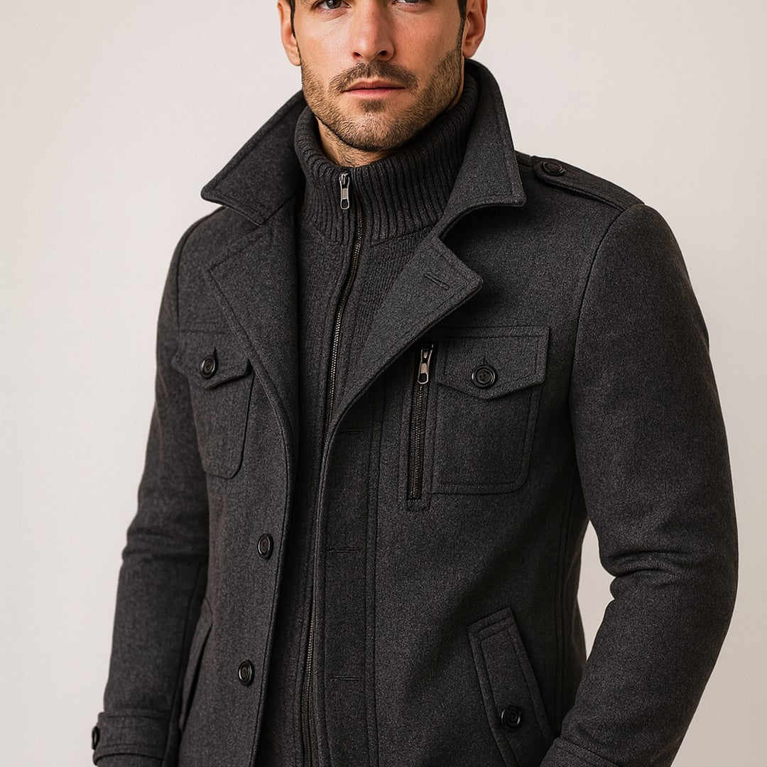 Corwin Ashe - Wool-Look Peacoat Quilted Lining Double Breasted
