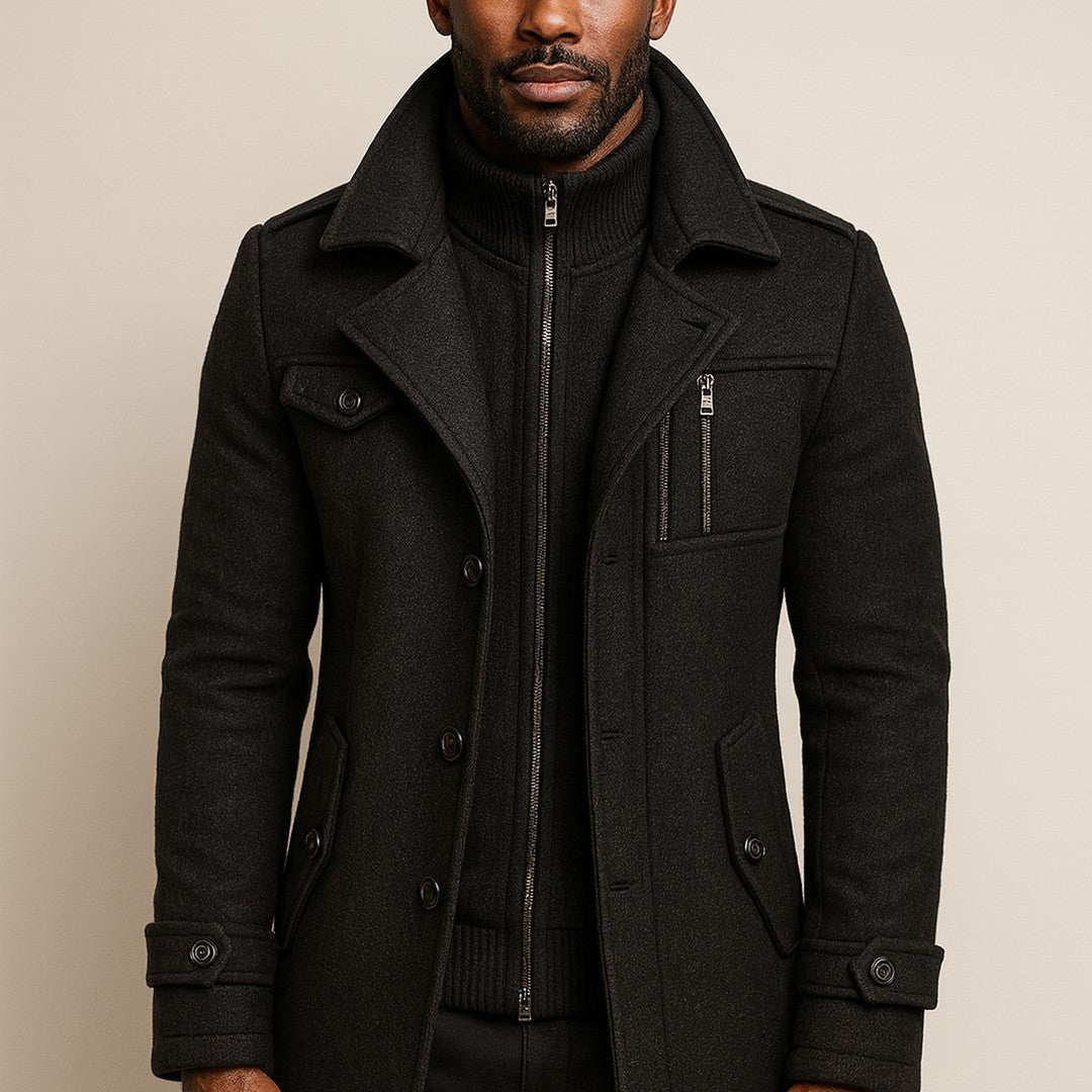 Corwin Ashe - Wool-Look Peacoat Quilted Lining Double Breasted
