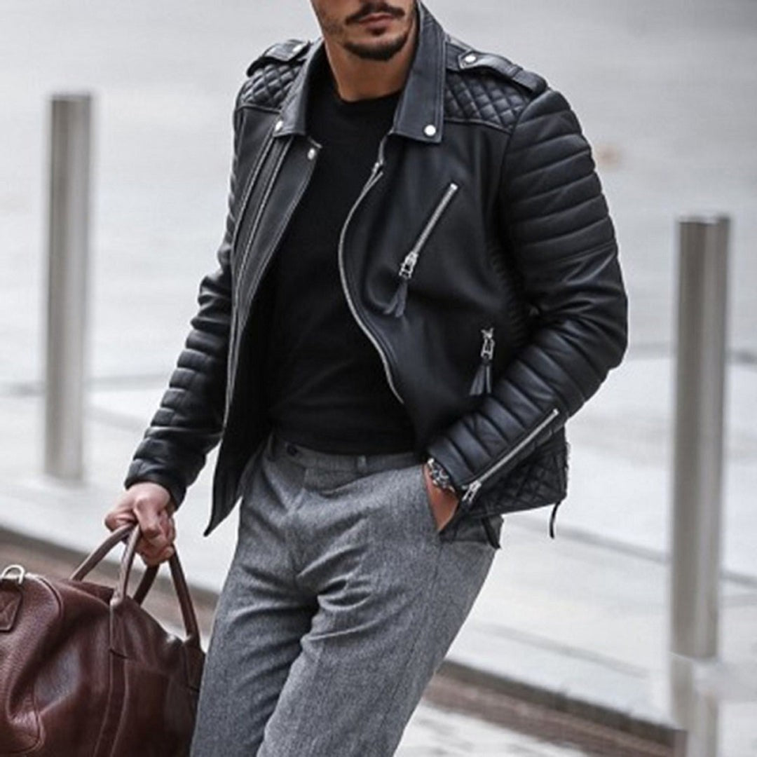 Fairmont Hale - Leather-Look Biker Jacket Quilted Padded Zip Front