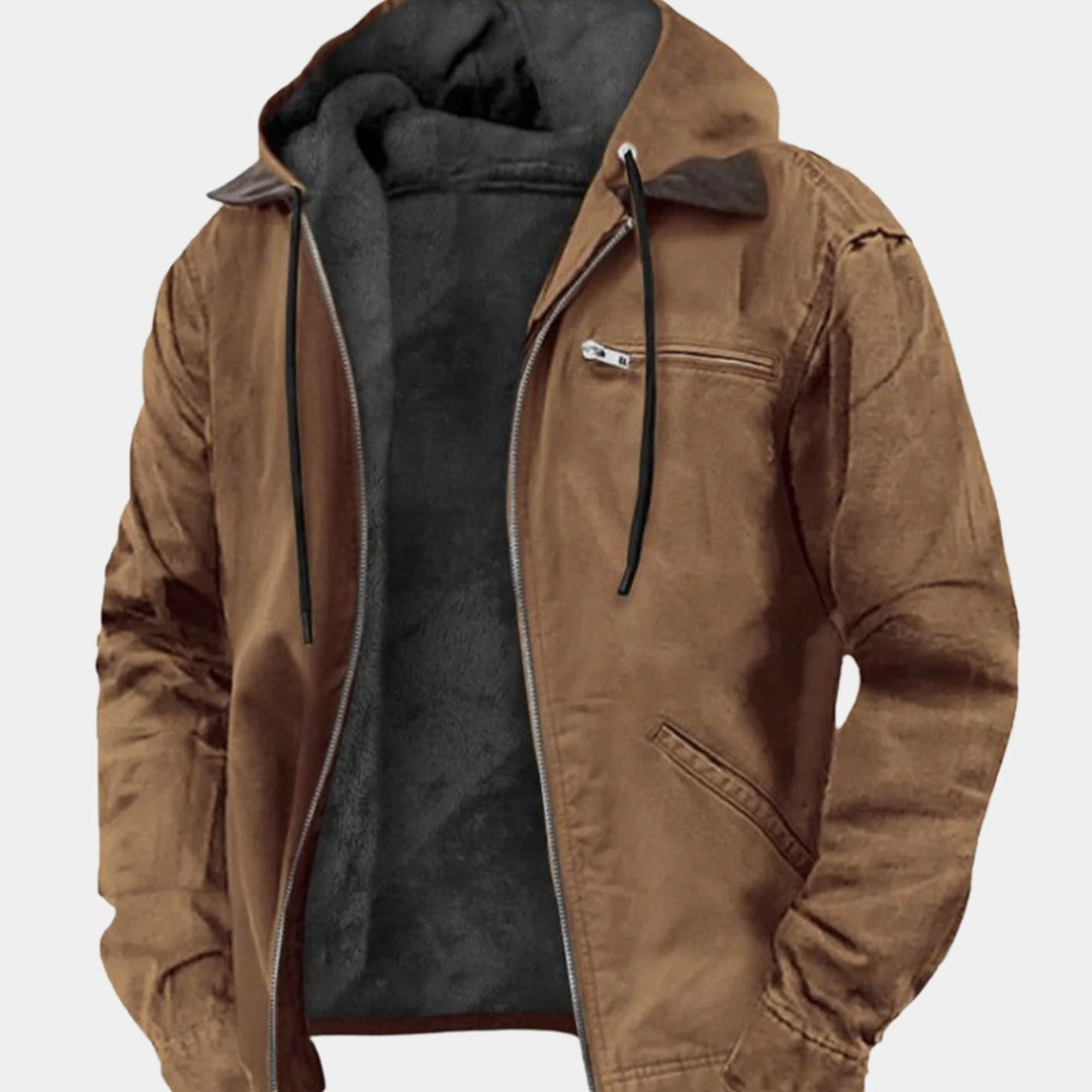 Birchcroft - Suede-Look Hooded Bomber Jacket Sherpa Collar