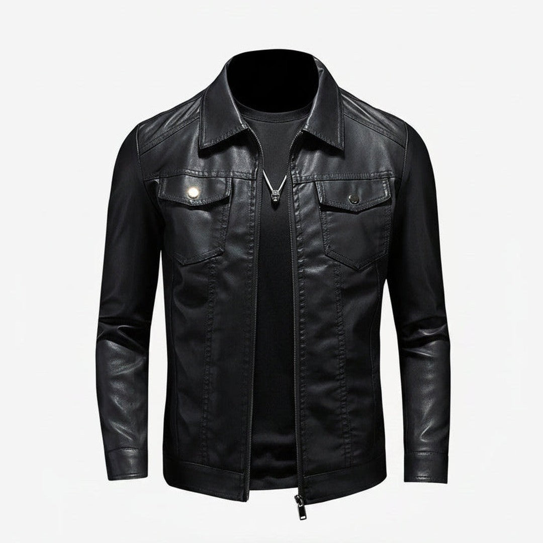 Leather-Look Snap Pocket Shirt Jacket