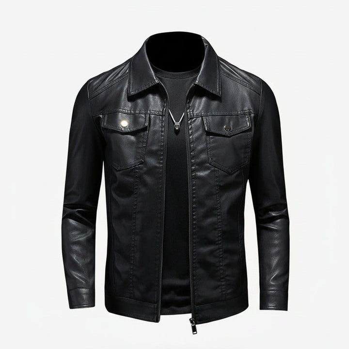 Leather-Look Snap Pocket Shirt Jacket