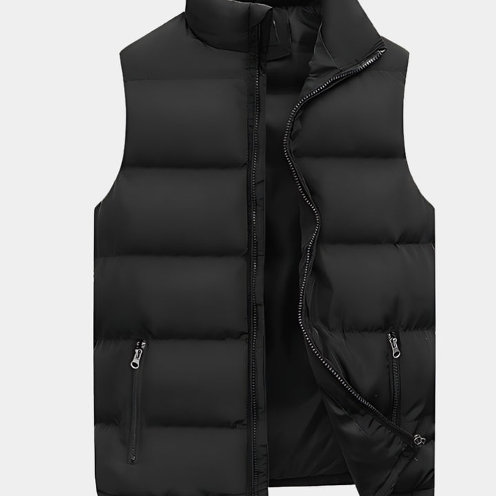 Channel-Quilted Stand Collar Puffer Vest