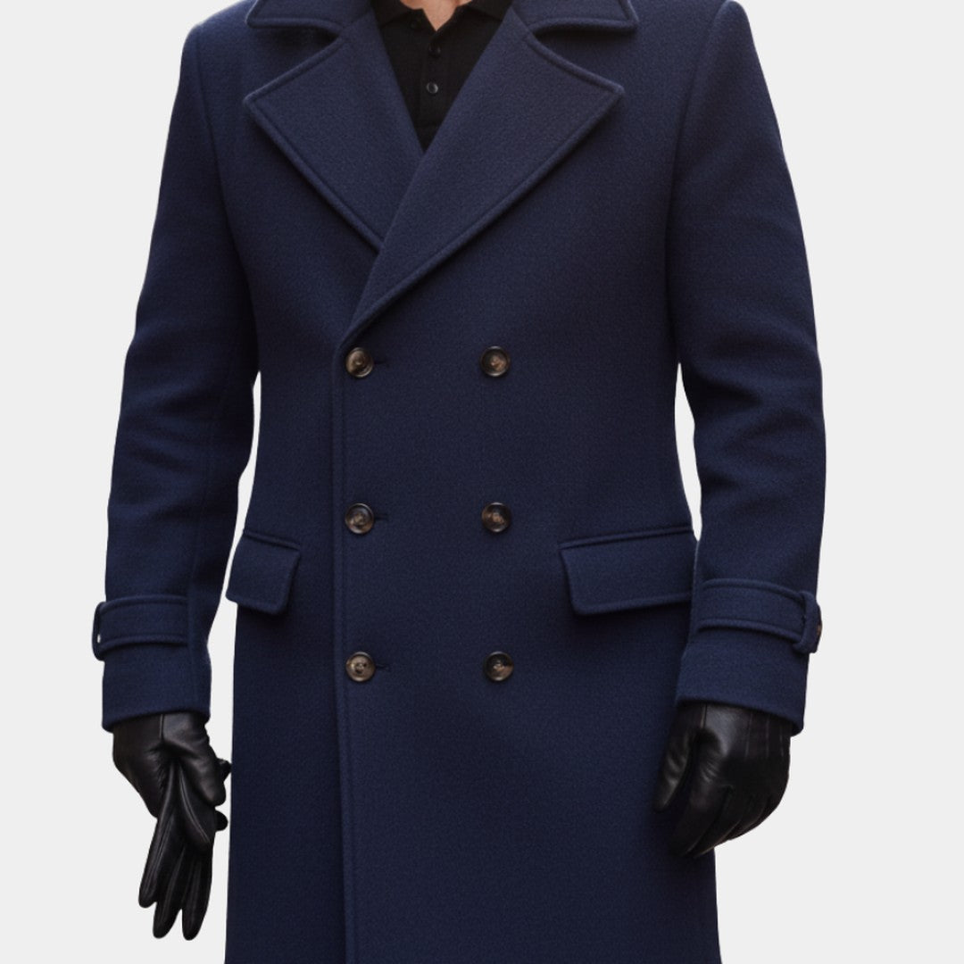 Six-Button Double-Breasted Wool-Look Coat