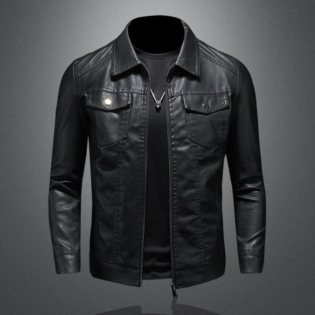 Leather-Look Snap Pocket Shirt Jacket