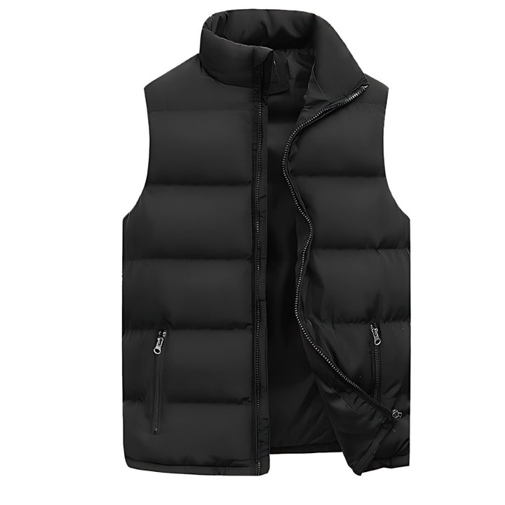 Channel-Quilted Stand Collar Puffer Vest