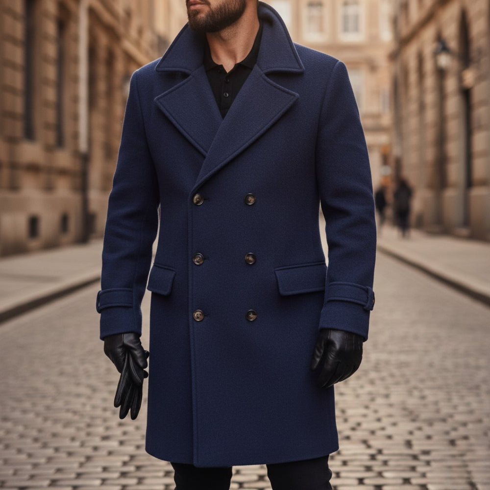 Six-Button Double-Breasted Wool-Look Coat