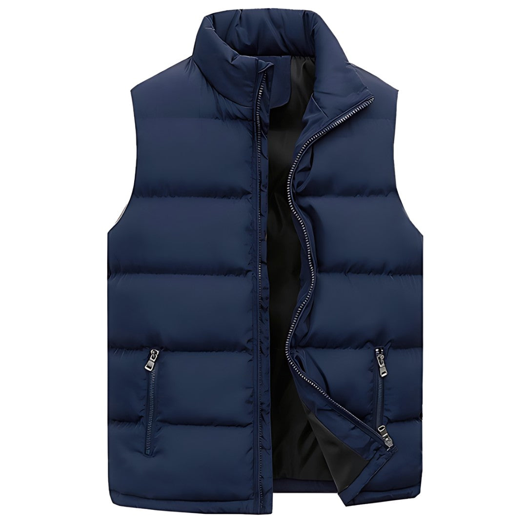 Channel-Quilted Stand Collar Puffer Vest