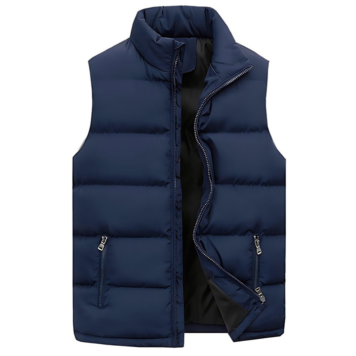 Channel-Quilted Stand Collar Puffer Vest