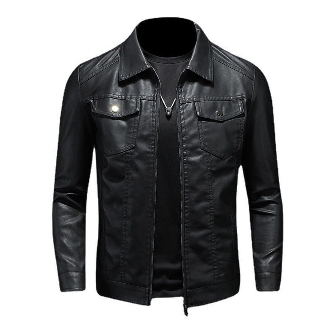 Leather-Look Snap Pocket Shirt Jacket